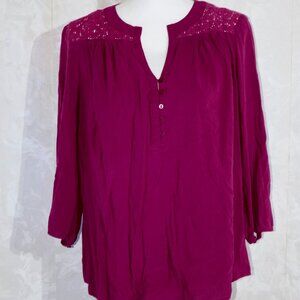 St. John's Bay Women's Fuchsia Lace Detail Blouse | XL Petite